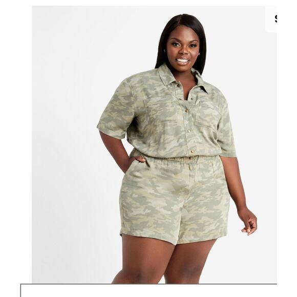 Ashley Stewart romper Camo print Twill Cargo jumper Plus SZ 22 - Picture 1 of 10